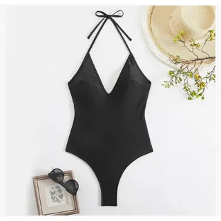 Photo of Women's One Piece Swimsuit Halter V Neck High Cut Cheeky Bathing Suit Size XL
