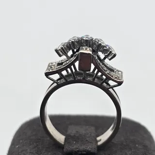 Photo of 9K White Gold Multi-Diamond Ring Round & Baguette Diamonds Size 5.5