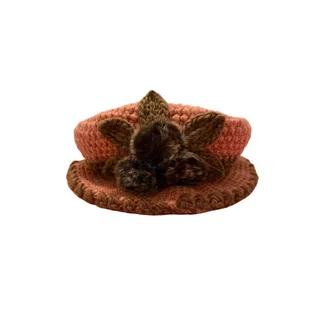 Photo of Women's Red Brown Floral Circle Faux Fur Crochet Hat