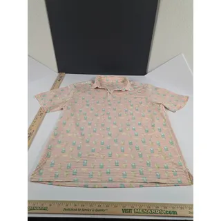 Photo of Tommy Bahama Men’s M Pink Stripe Cocktail Print Stretch Polo Shirt Tropical