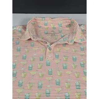 Photo of Tommy Bahama Men’s M Pink Stripe Cocktail Print Stretch Polo Shirt Tropical