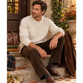Photo of Vintage Dockers Mens XL Cream Cable Knit Ribbed Sweater 90s Preppy Professor