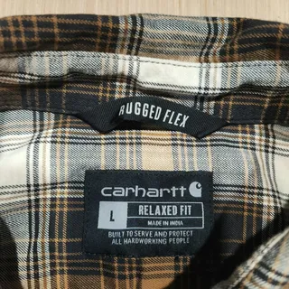 Photo of Carhartt Rugged Flex Plaid Shirt Men’s L Brown Black Cream Relaxed Fit Work