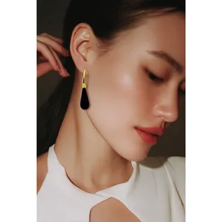 Photo of Macy’s 14K Gold Plated Onyx Black Genuine Stone Teardrop Earrings