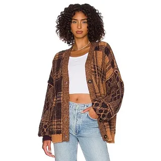 Photo of Free People Sepia Cardi in the "Birchwood" plaid combo size small