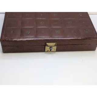 Photo of Vintage Heraldic Jewelry Box Brown Fleur de Lis Ring Storage Case
