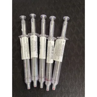 Photo of 5 SYRINGE SHAPED BALLPOINT PENS RED INK BLOODY MEDICAL COSTUME ACCESSORY FW90093