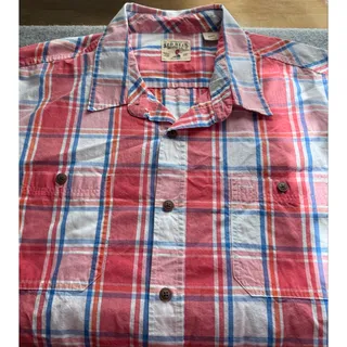 Photo of RedHead Brand Co Men 3XL Plaid Button Up Short Sleeve Shirt Coral Blue 

