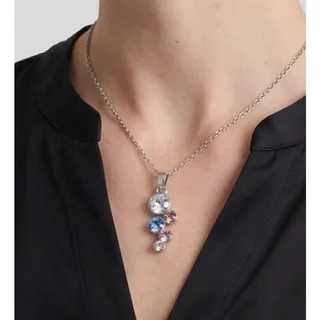 Photo of Pink Blue & Clear Crystal Bubble Necklace & Stud Earring Set NIB