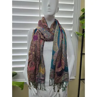 Photo of Multicolor Paisley Floral Fringe Sparkly Y2K Whimsy Paisley Cottage Scarf OSFM