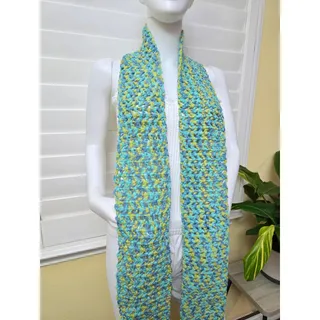 Photo of Blue Knit Long 90s Y2K Whimsy Cottage Scarf OSFM
