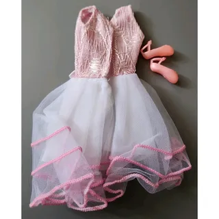 Photo of Vintage Barbie Midge Designer Pink & White Ballet Dress & Pink Shoes
