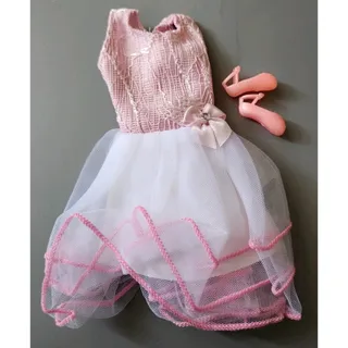 Photo of Vintage Barbie Midge Designer Pink & White Ballet Dress & Pink Shoes