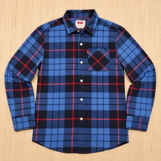 Photo of Levi's Boys L 14/16 Blue Plaid Flannel Shirt Long Sleeve Button Front