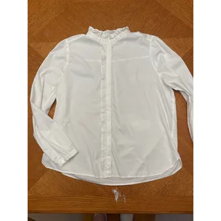 Photo of LOFT Large White Ruffle Front Blouse Long Sleeve High Neck Victorian Romantic Cottagecore