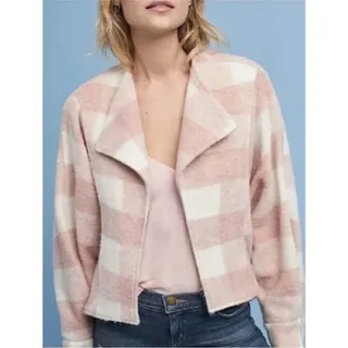 Photo of Anthropologie ett:twa Blushed Pink Buffalo Plaid Cropped Jacket | Women's M