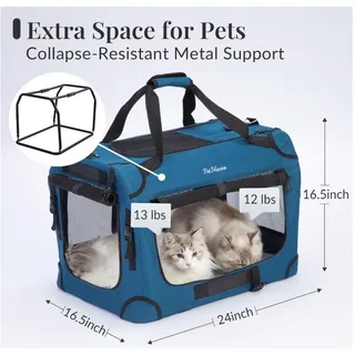 Photo of XL Cat Carrier for 2 Cats Collapsible Soft Sided Pet Travel Crate 24" Blue