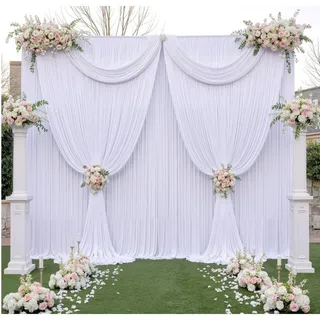 Photo of 40x10 ft White Backdrop Curtain 4 Panels 10x10 Wedding Party Photo Drapes