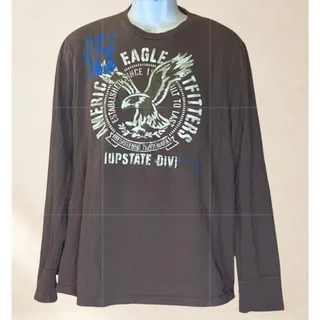 Photo of Vintage Y2K American Eagle Mens L Brown Long Sleeve Eagle Graphic Shirt 2000s
