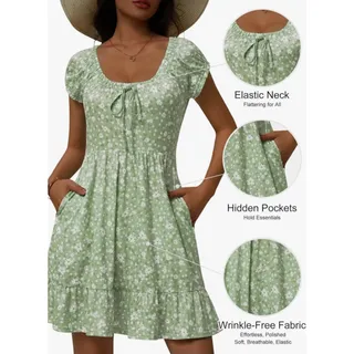 Photo of #2-18 MSRP $35 NWT HUHOT OLIVE FLORAL MILKMAID MINI DRESS W/ POCKETS ♡SIZE S♡