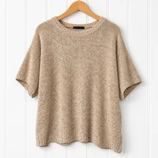 Photo of Eileen Fisher Knit Top Womens XL Beige Cream Marled Short Sleeve Relaxed