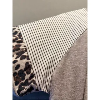 Photo of Grey XL Band Mom Graphic Tee with Striped & Leopard Sleeves