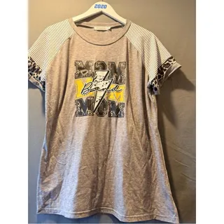 Photo of Grey XL Band Mom Graphic Tee with Striped & Leopard Sleeves