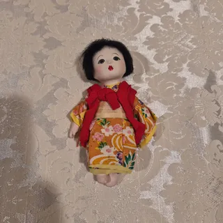 Photo of 6” Vtg Japanese Ichimatsu Doll Gofun Composition Girl In Kimono Glass Eyes