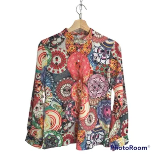 Photo of Women's Small Retro 1960s 1970s Style Half Button Front Long Sleeved Blouse