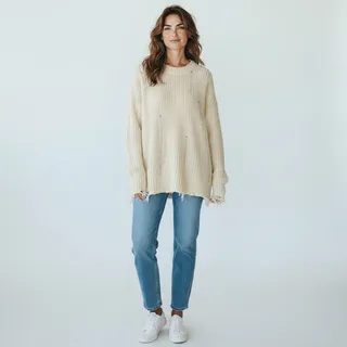 Photo of Urban Outfitters Cream Crew neck Knitted Oversized Sweater