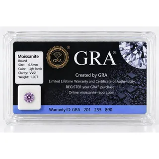 Photo of 1ct Light Purple Moissanite Round 6.5mm VVS1 Loose Gemstone GRA Card & Case Certified