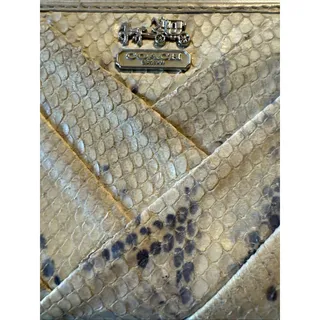 Photo of Vintage Coach Python Embossed Leather Accordion Zip Wallet Metallic Pleated
