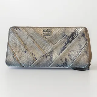 Photo of Vintage Coach Python Embossed Leather Accordion Zip Wallet Metallic Pleated