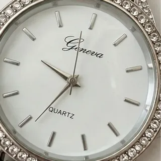 Photo of Geneva Rhinestone Bezel Quartz Watch Brown Faux Leather Strap