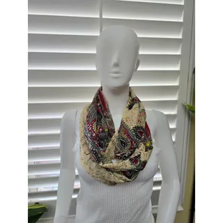 Photo of Cream Paisley Multicolor Floral Boho 90s Y2K Whimsy Infinity Scarf OSFM