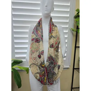 Photo of Cream Paisley Multicolor Floral Boho 90s Y2K Whimsy Infinity Scarf OSFM