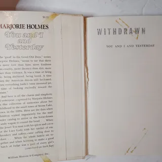Photo of You and I and Yesterday by Marjorie Holmes 1973 Hardcover William Morrow