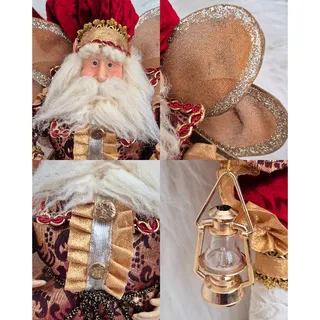Photo of Mark Roberts Style Christmas Fairy Santa Figure Burgundy Gold Wings Lantern 18.5"