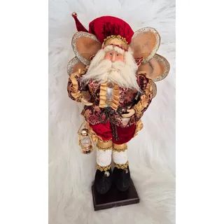 Photo of Mark Roberts Style Christmas Fairy Santa Figure Burgundy Gold Wings Lantern 18.5"