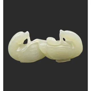 Photo of Chinese Carving of Celadon Jade Pair of Love Ducks