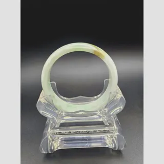 Photo of GIA Certified Natural Type A Jadeite Jade Bangle Bracelet, Mottled Green, 46g
