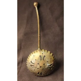 Photo of Antique Brass Tea Strainer Sifter Pierced Star Pattern Turn of Century Patina