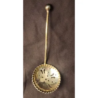 Photo of Antique Brass Tea Strainer Sifter Pierced Star Pattern Turn of Century Patina