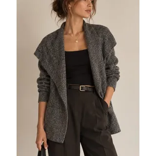 Photo of Theory Womens Maritza Wool Open Front Cardigan Sweater L Gray Fall Quiet Luxury