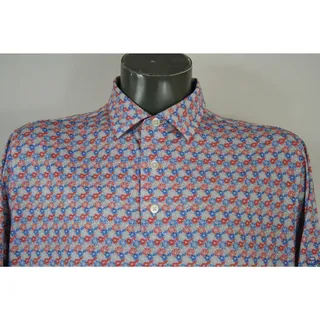 Photo of FootJoy Firework Golf Polo Mens L FJ Red White Blue Stretch Cypress Run