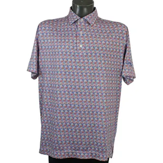 Photo of FootJoy Firework Golf Polo Mens L FJ Red White Blue Stretch Cypress Run