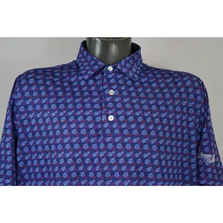 Photo of FootJoy Firework Golf Polo Mens L FJ Blue Red White Cypress Run Stretch