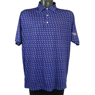 Photo of FootJoy Firework Golf Polo Mens L FJ Blue Red White Cypress Run Stretch