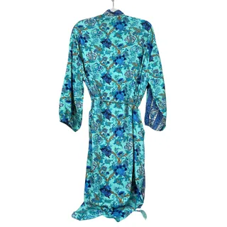 Photo of Earthbound Womens S/M Blue Multi Floral Silky Long Robe Sleepwear Cottagecore