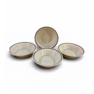 Photo of 4 Corelle Abundance Fruit 6.75" Soup Cereal Bowls Beige w/Blue & Red Band